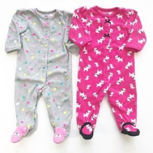Carter's Infant Girl Fleece Footed Sleepers Lot 2